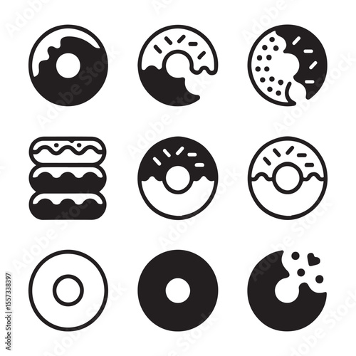 Doughnut Icon Set for Dessert
