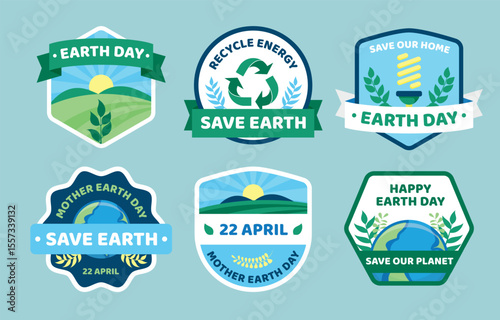 Mother Earth Day Badges with Flat Design Style