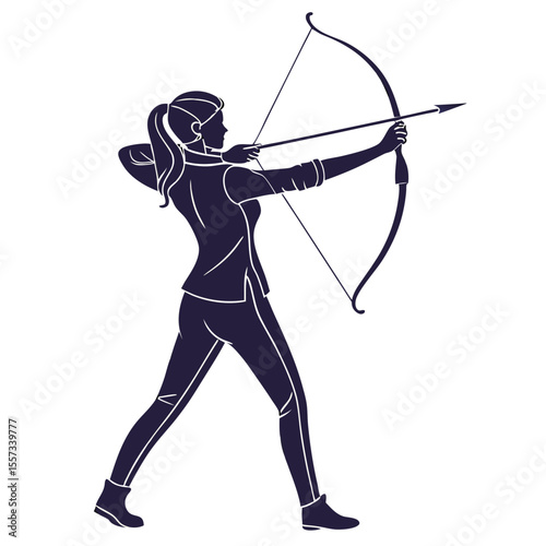 Powerful Woman Archer Silhouette: Archery Competition Graphic