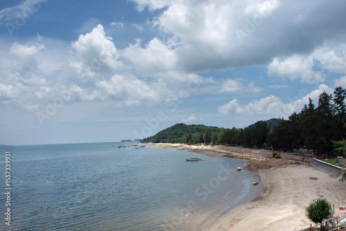 Sairee sand beach of Chumphon Bay in Gulf of Thailand and sea ocean for thai people foreign travelers travel visit and play swimming water of Chum phon city in Chumphon southern province of Thailand photo