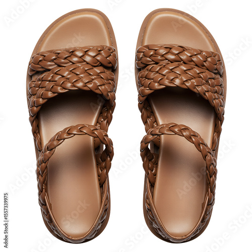 Braided sandals, professional product photography, studio lighting, flat white background, transparent PNG, realistic texture, with copy space