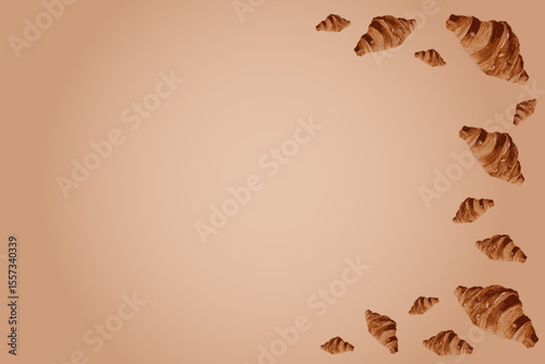 Beige background with croissants. Bakery, pastries, French buns
