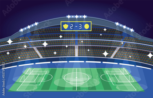 Illustration of a magnificent football stadium at night