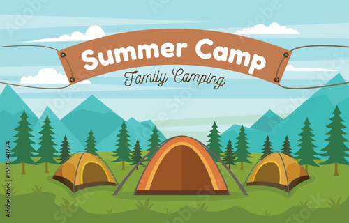 Illustration Summer Camp Family Camping Background