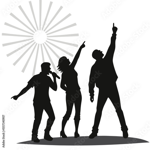 Silhouette Band: Musicians Performing on Stage, Spotlight Effect