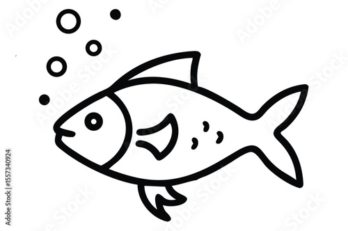 A cartoon vector illustration of a fish swimming underwater in the ocean, ideal for seafood and aquatic designs