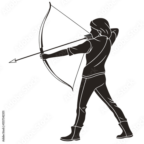 Archery Silhouette: A Powerful Female Archer in Action