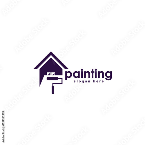 Abstract painting logo design, paint brush with house concept	