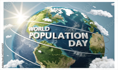 World population day graphic showing growth and diverse people silhouettes