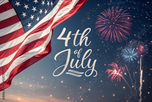 Stylish 4th of July Flag Illustration with Crossed American Flags and Patriotic Elements