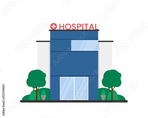 isolated hospital buildings , medical care to patients, insurance , clinic architecture , white background	

