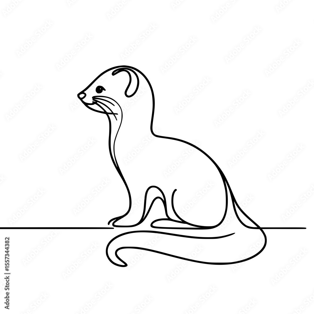 Obraz premium Simple line drawing of a sitting ferret with minimal detail 