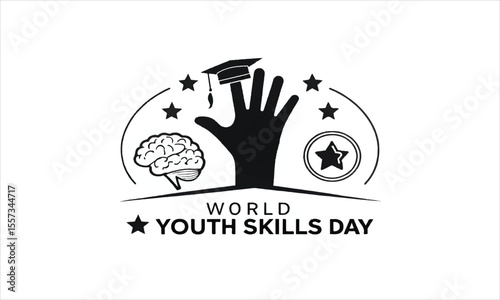 World youth skills day celebrates future generations with a lightbulb of ideas and raised hands