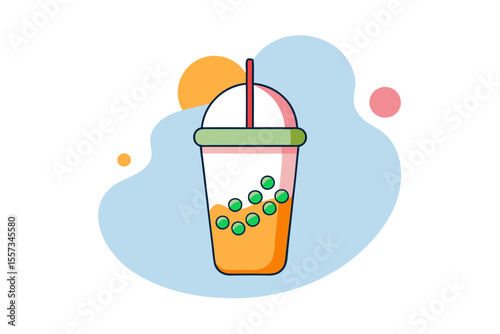 Colorful Bubble Tea Vector with Boba Pearls and Straw Art