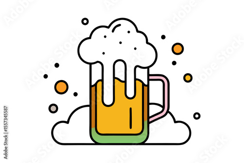 Line Drawing of Beer Mug Overflowing with White Foam Vector