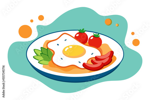 Chilaquiles Platter with Eggs Queso Fresco and Salsa Roja Vector