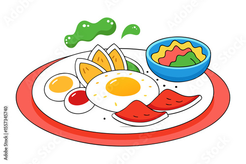Eggs and Salsa Roja with Queso Chilaquiles Platter Illustration