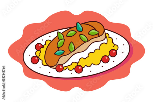 Enchilada Platter with Rice Beans Mexican Top View Vector