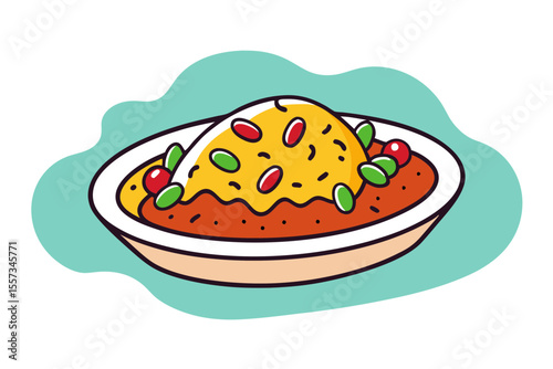 Colorful Enchiladas with Rice Beans Mexican Platter Top View