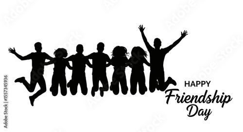 Silhouette of Friends Jumping for Joy on Friendship Day Celebration