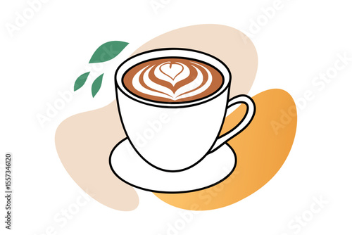 Cappuccino vector cup with latte art design and warm color scheme