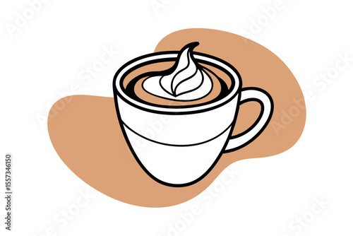 Latte art cappuccino cup vector with frothy milk swirl drawing