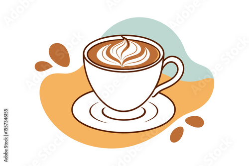 Vector illustration of cappuccino with creative latte art in cup