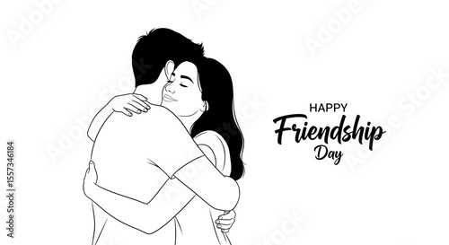Black and White Line Art Depicting Two People Embracing in a Hug
