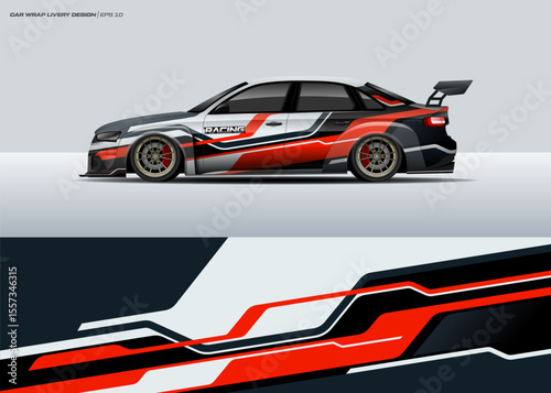Car wrap design vector. Graphic abstract stripe racing background designs for wrap