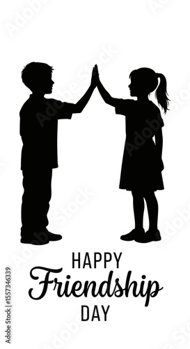 Silhouette of Children High-Fiving on Happy Friendship Day