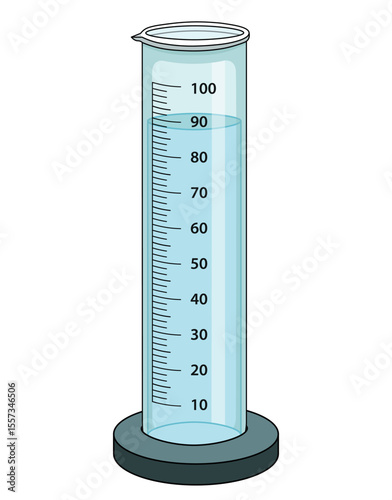 Graduated Cylinder Filled with Liquid – 100ml Laboratory Illustration