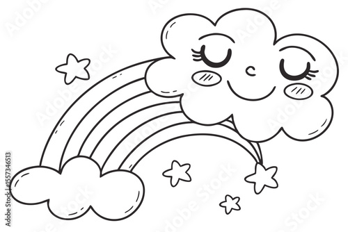 vector illustration of a cute cloud and rainbow for coloring book, coloring page, kids