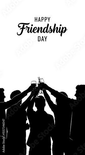 Silhouetted Group of Friends Toasting with Drinks, Celebrating Friendship Day