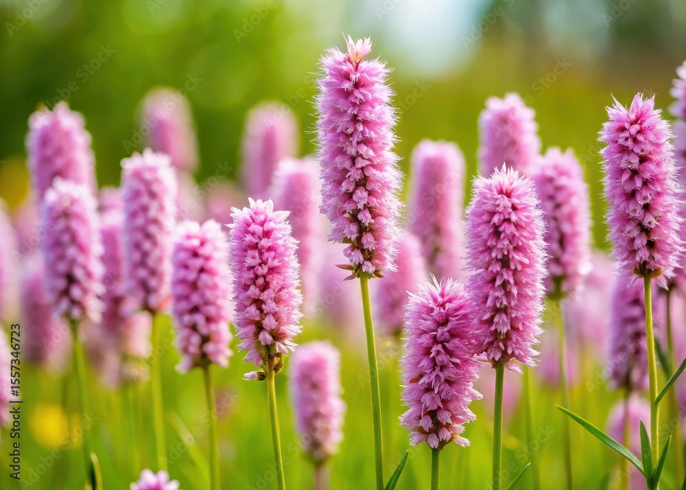Bistort flowering plant with pinkish-purple flowers blooming in a meadow Bistort flowering plant with pinkish-purple flowers blooming in a meadow