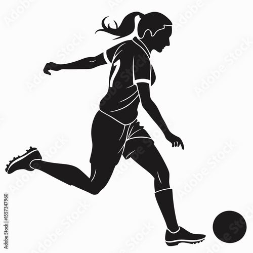 Powerful Female Soccer Player Silhouette: Vector Graphic