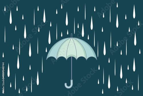 Seamless flat vector background of umbrella and rain, cartoon pastel illustration for children’s art, nursery wall decor, and weather-themed creative design
