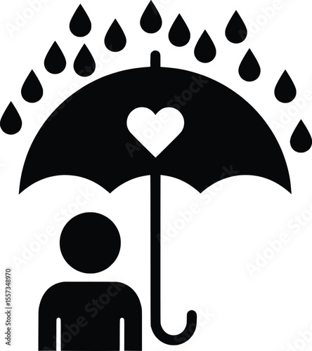 Mental Health Awareness Action, Illustration of Person with Umbrella, Vector Graphic in Emotional Environment