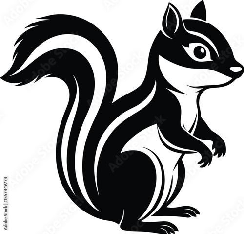 Chipmunk silhouette vector, forest animal icon, black and white rodent art, woodland wildlife outline, minimal chipmunk drawing
