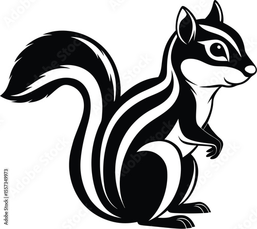 Chipmunk silhouette vector, forest animal icon, black and white rodent art, woodland wildlife outline, minimal chipmunk drawing

