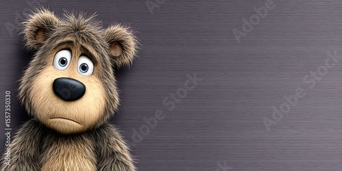A Sad Looking Cartoon Bear Leans Against a Textured Background
