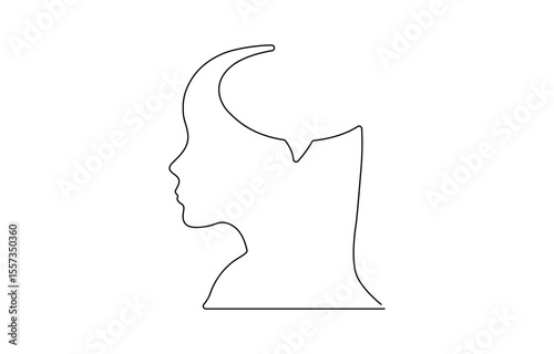 Human head with speech bubble continuous line drawing. Dialog or monolog symbol. Conversation sign, One line man with speech bubble.