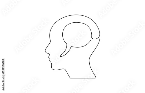 Human head with speech bubble continuous line drawing. Dialog or monolog symbol. Conversation sign, One line man with speech bubble.