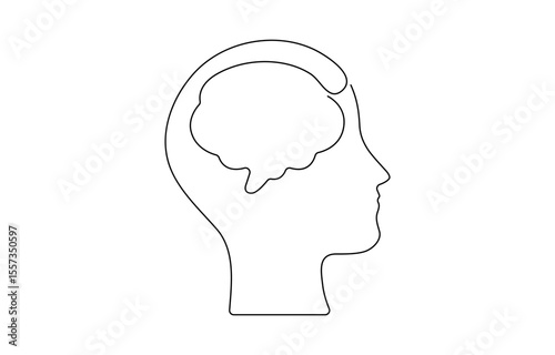 Human head with speech bubble continuous line drawing. Dialog or monolog symbol. Conversation sign, One line man with speech bubble.