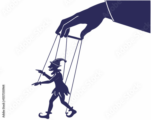 Silhouette illustration of a puppet elf controlled by a hand with transparency