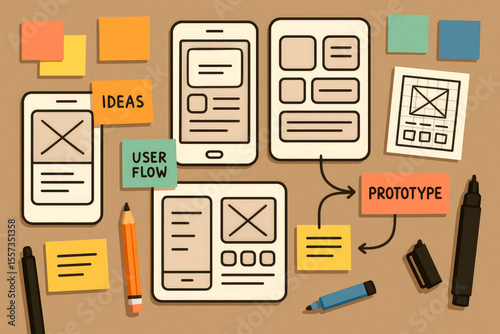 Mobile app wireframes and sticky notes for design sprint mobile app design user flow