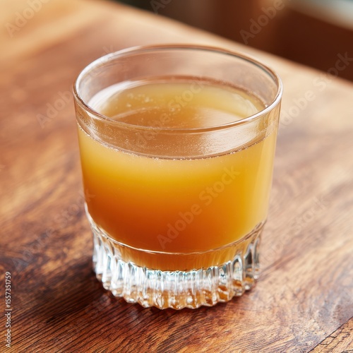 Refreshing Cocktail Drink with Orange Juice and Spirits on Wood Countertop