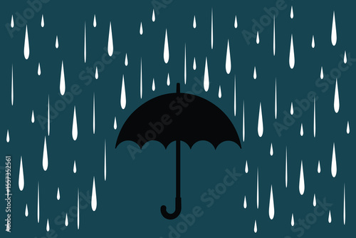 Simple cartoon umbrella and soft rain drops, vector flat illustration with pastel colors for children’s seamless backgrounds and rainy day themes
