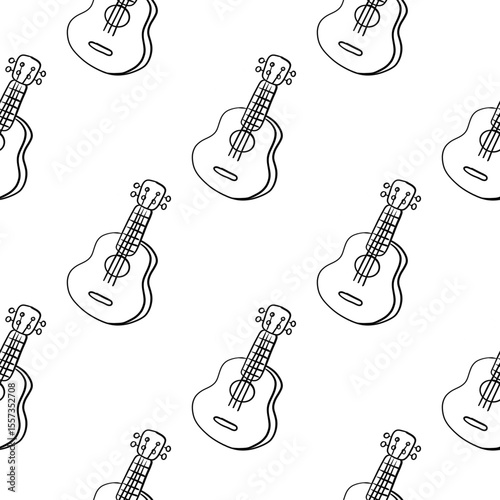 Black and white guitar doodle background.