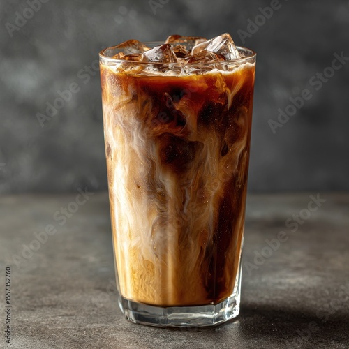 Iced Coffee Delight: Refreshing Cold Beverage with Milk Swirl