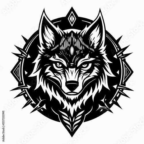 Intricate Wolf Illustration Geometric Black and White Art Design